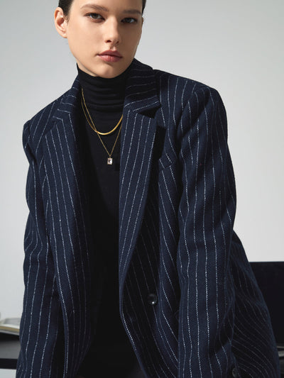 Kareli Çizgili Oversized Blazer