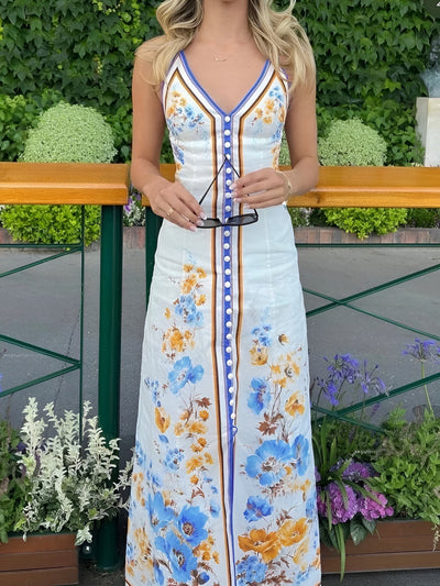 Çiçek Desenli Maxi Uzun Elbise