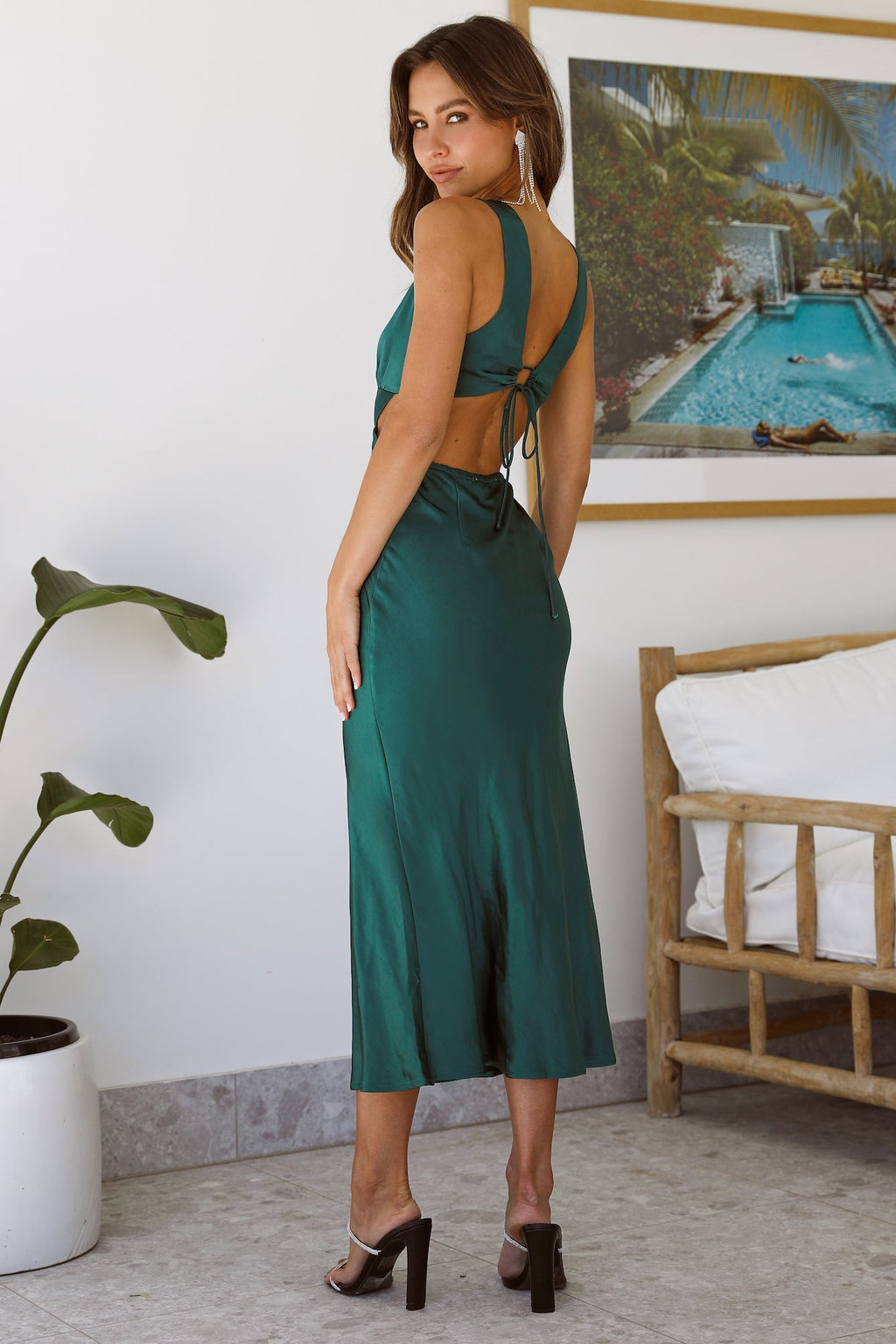 Fiora Saten Midi Elbise — Barzello