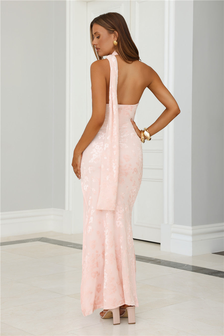 Halter Kadife Maksi Elbise — Barzello