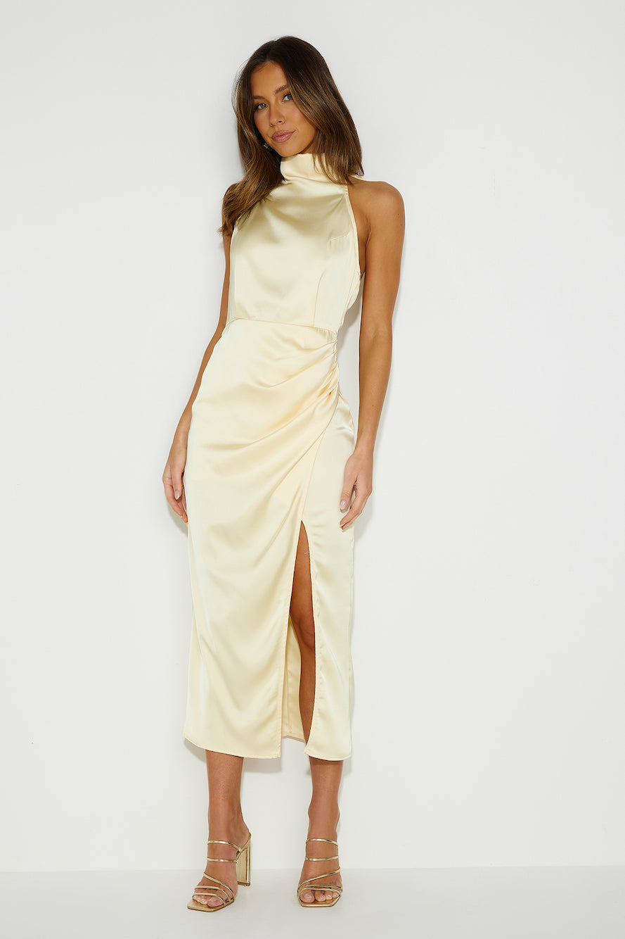 Halter Saten Midi Elbise — Barzello