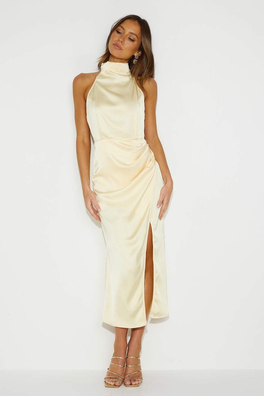 Halter Saten Midi Elbise — Barzello