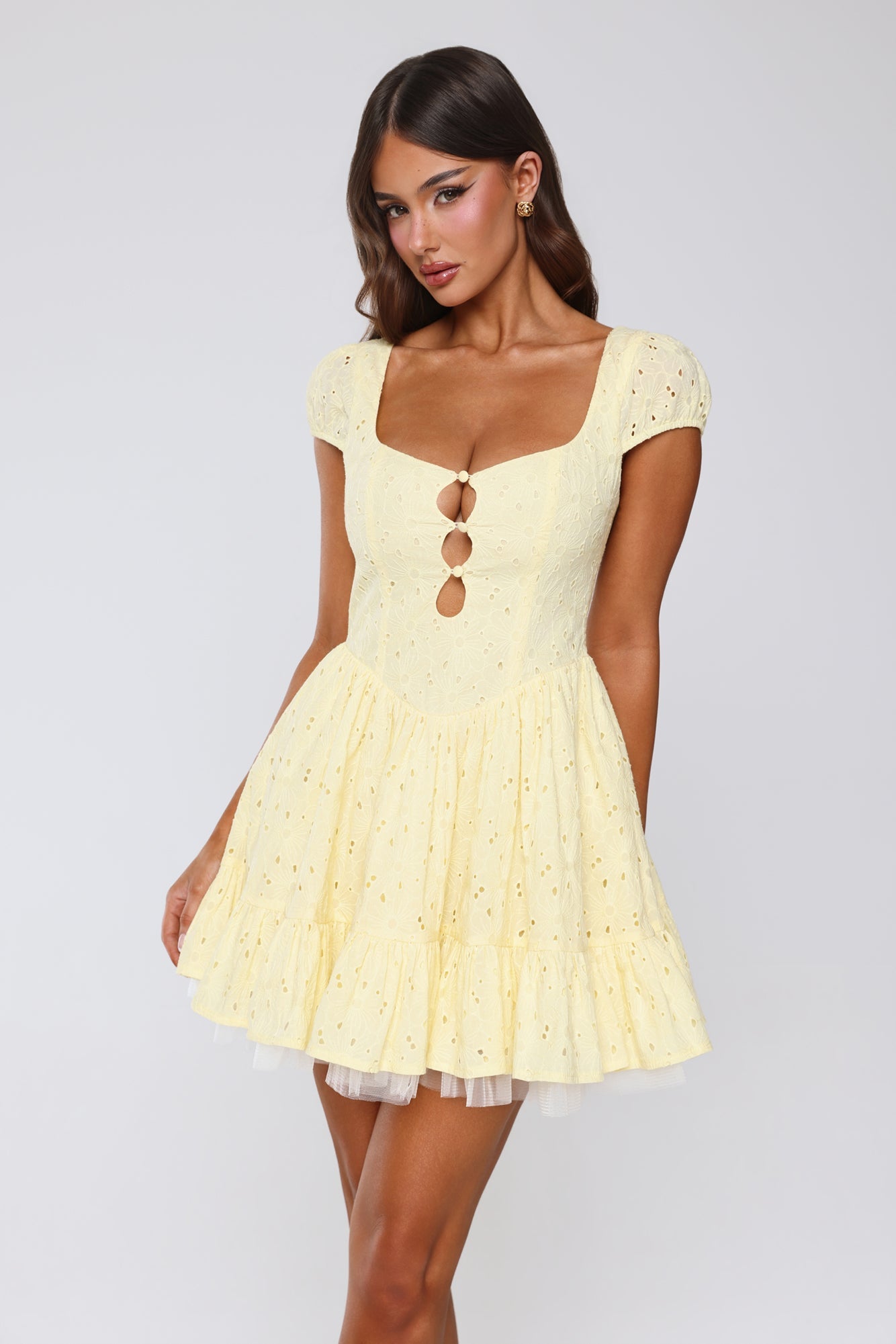 Kalp Yaka Tül Mini Elbise — Barzello