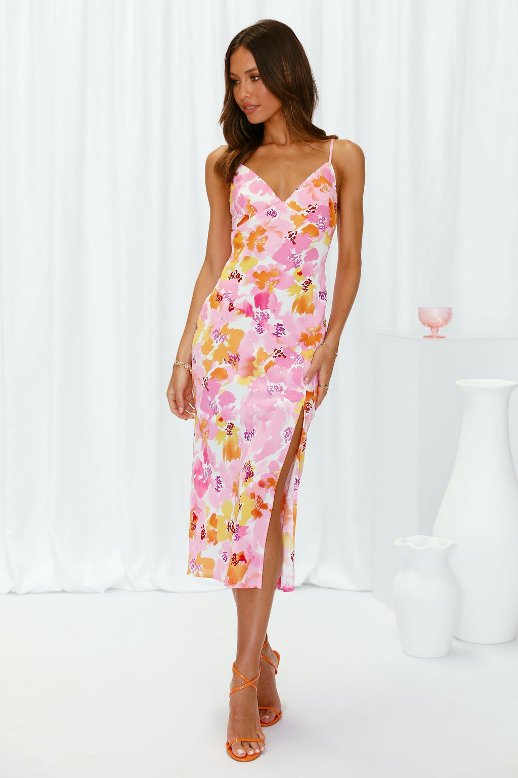 Perla Saten Midi Elbise — Barzello