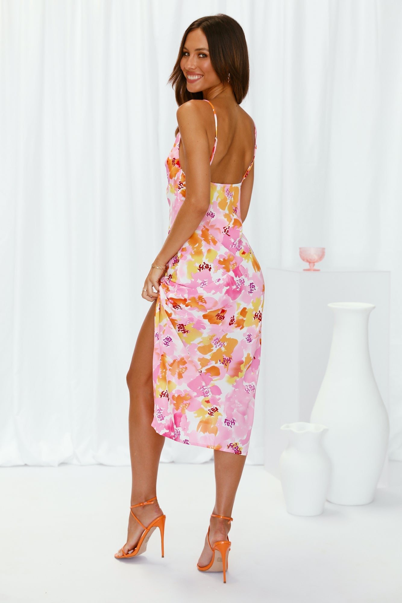 Perla Saten Midi Elbise — Barzello