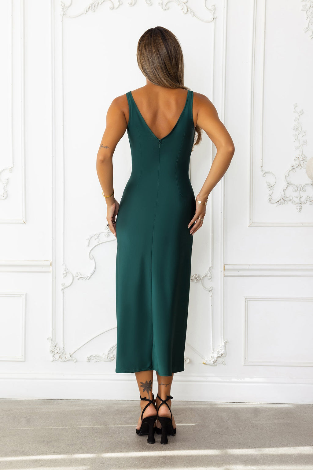Xanthe Saten Midi Elbise — Barzello