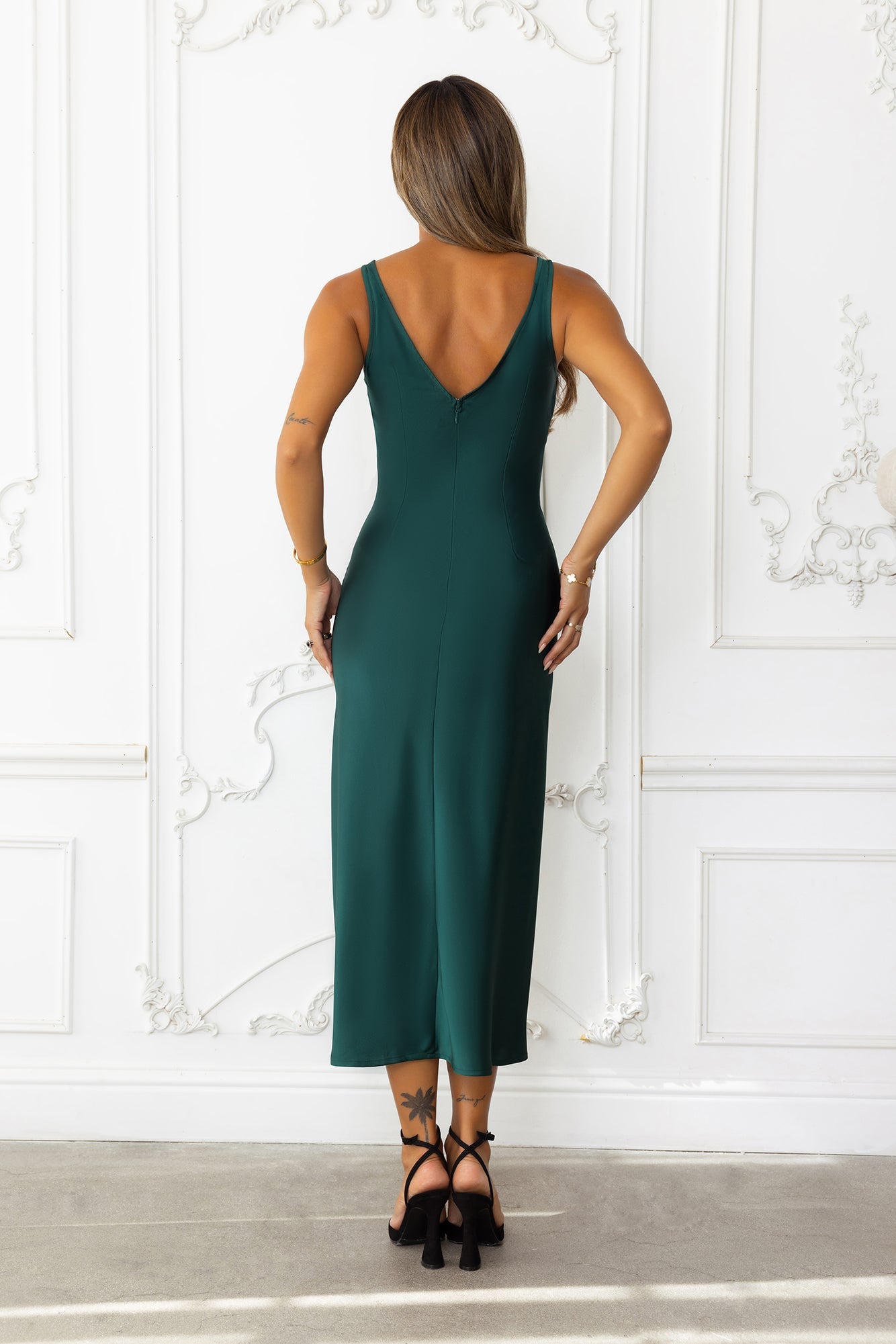 Xanthe Saten Midi Elbise — Barzello
